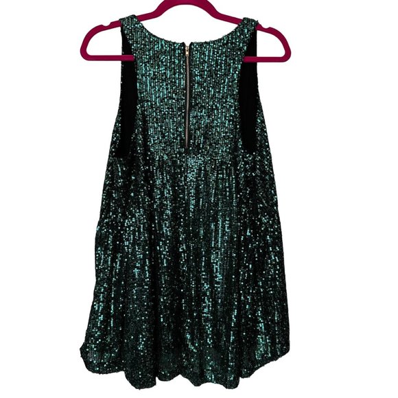 POL Blouse Womens Large Green Sparkle Sleeveless Baby Doll Sequin Shirt - Picture 2 of 11